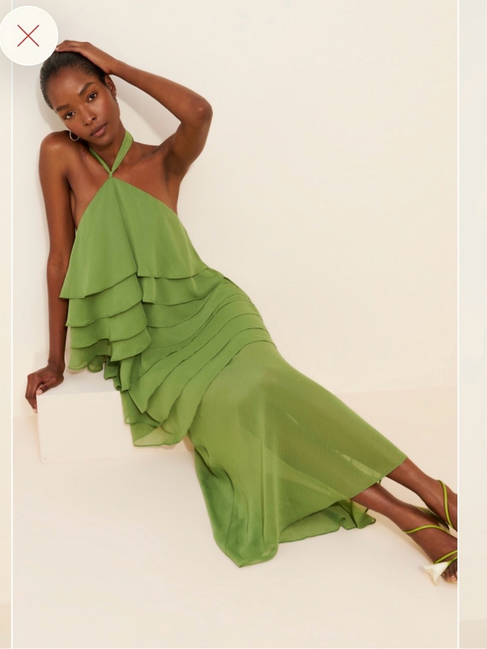 Third Form Olive Green Halter Ruffle Maxi Dress - Picture 5 of 7
